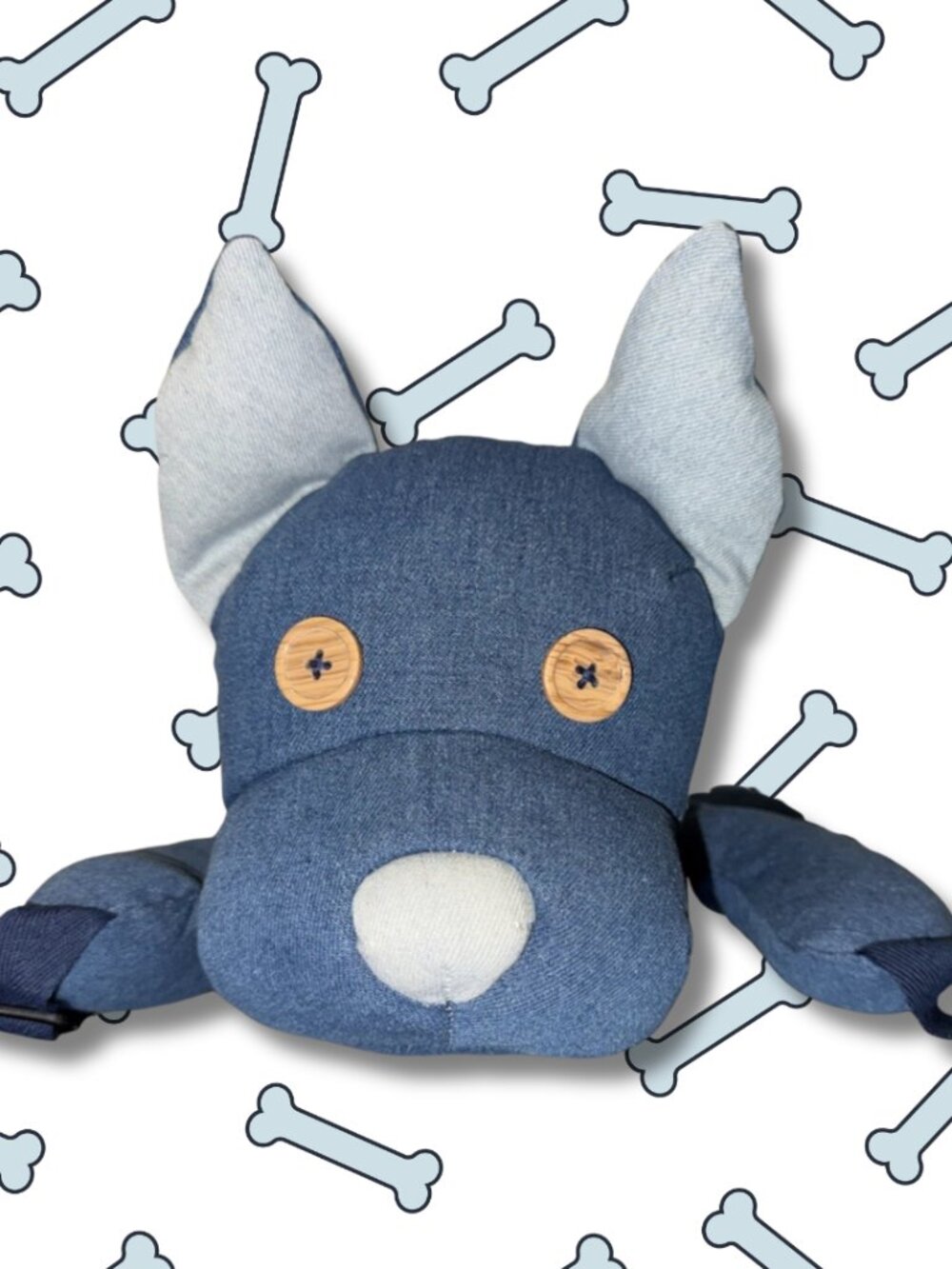 PIPPES Denim Dog Plush Backpack 18" Kids Bag Hidden Belly Zipper NWOT